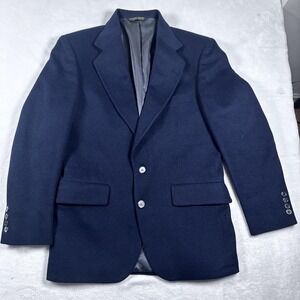 Vintage Embassy Square Blazer Mens‎ 46 Navy 100% Camel Hair Sport Coat USA 80s